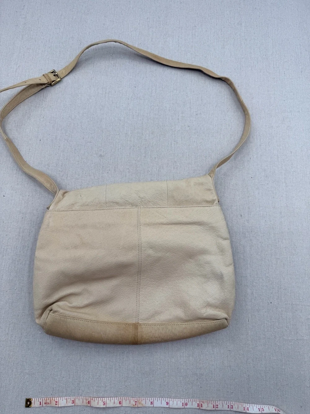 Cream Leather Tassel Crossbody Bag with Adjustable Strap